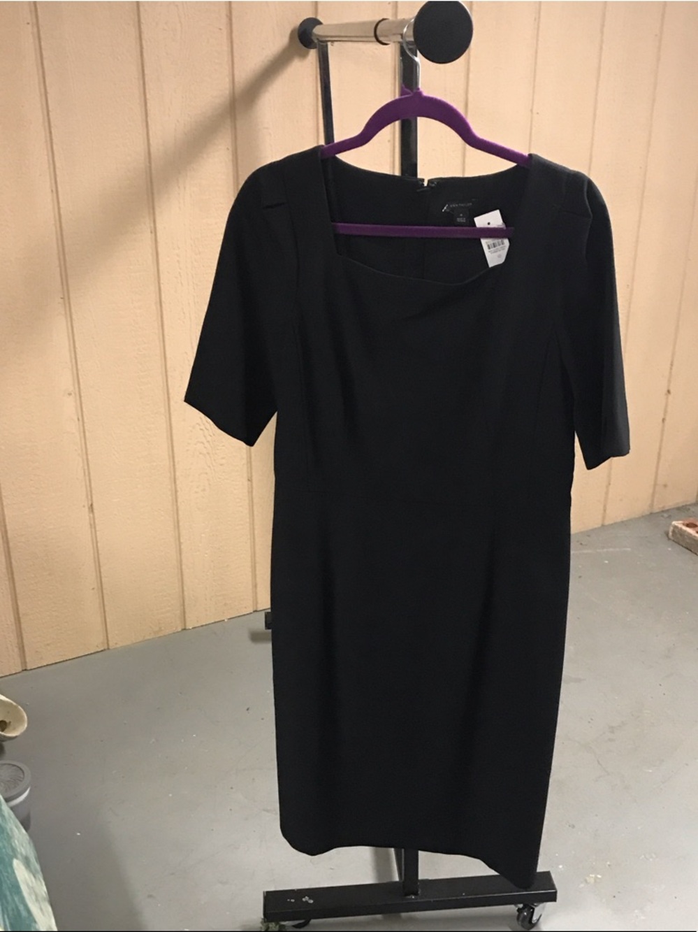 Ann Taylor Black Midi Shift Dress with Square Neck